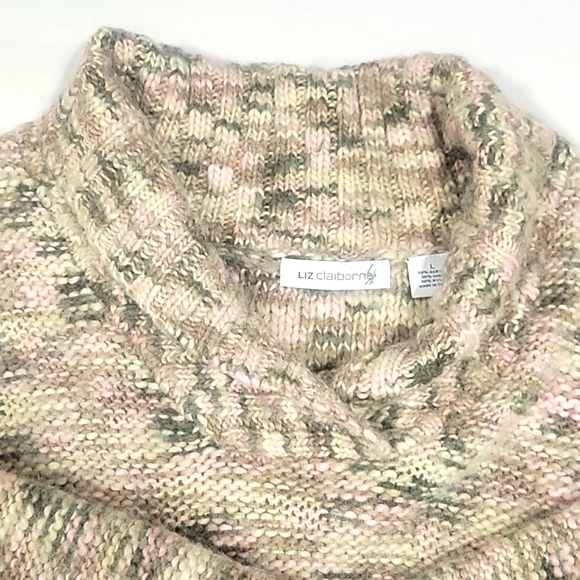Liz Claiborne Wool Blend Chunky Shawl Collar Sweater Neutral Tone Colors Large - Picture 9 of 14